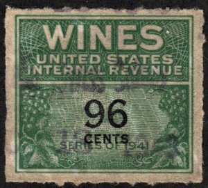 RE145 96¢ Wine Revenue Stamp (1942) Used