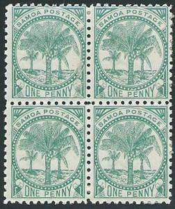 SAMOA 1895 1d bluish green SG58a blk of 4 mint.............................43138