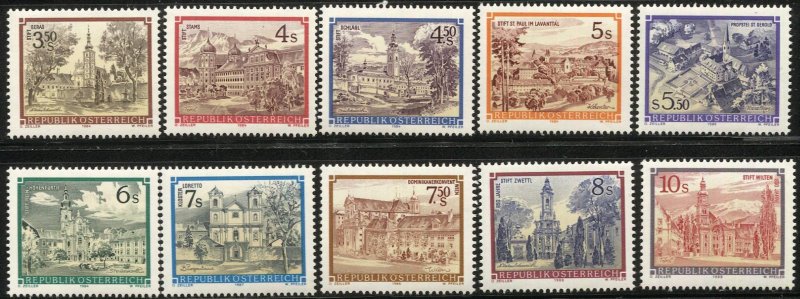 AUSTRIA 1984-85  Sc 1285-88A,1361-65  MNH  VF, Monasteries and Abbeys