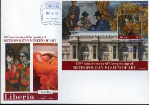 LIBERIA 2022 150th ANN OF THE METROPOLITAN MUSEUM OF ART S/SHEET FIRST DAY COVER