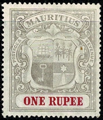 MAURITIUS KE VII 1904-07 1R GREY-BLK & RED  UNUSED (MH) SG175 Wmk.MCCA P.14 VGC