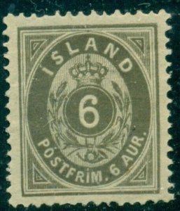 ICELAND #10 (11d) 6aur gray, og, NH, light gum crease otherwise VF Facit $480.00