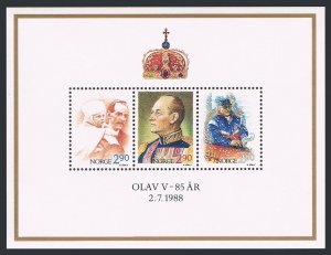 Norway 931 ac sheet, MNH. Michel 998-1000 Bl.9. King Olav V, 85th birthday,1988.