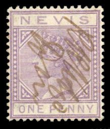 Nevis #22 Cat$50, 1882 1p violet, used