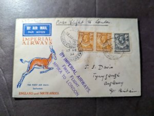 1932 Northern Rhodesia Airmail First Flight Cover FFC to Tynygongl England