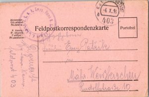 Austria Soldier's Free Mail 1916 K.u.K. Feldpostamt 403 Feldpost Card to Mahr...