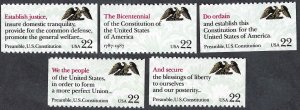 United States #2355-59 22¢ Drafting of the Constitution. Five bklt. singles. MNH