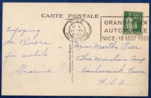 Post Card 1935 France Nice Promenade des Anglais The Grand Prix Auto of Nice