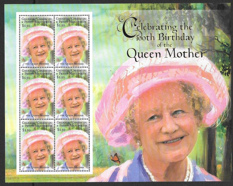 GRENADA GRENADINES SG3219a 100th BIRTHDAY OF QUEEN MOTHER SHEETLET  MNH 