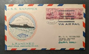 1937 USS Snapper Launched Hand Drawn Gow Ng Airmail Navy Cover USS Permit Cancel
