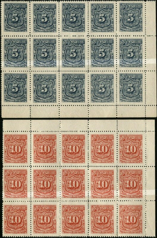 EL SALVADOR #J28 #J45 Postage Due Stamps Blocks Latin America Collection Mint NG