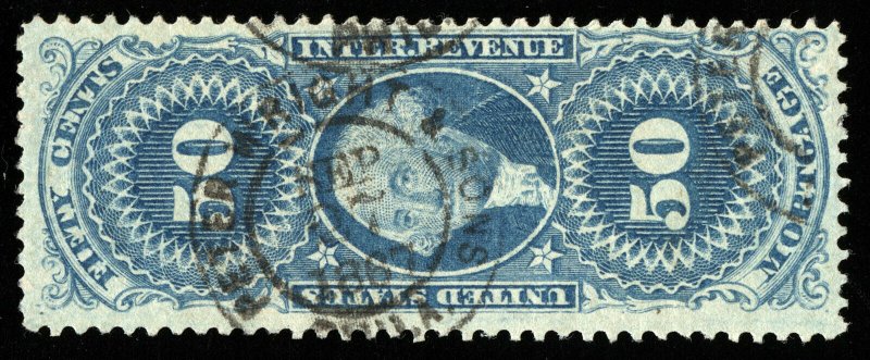 B623 U.S. Revenue Scott #R59c 50c Mortgage 1867 handstamp cancel