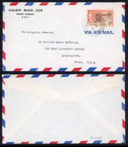 Cayman Islands 1953 reg d and airmailed cover to USA 1s single franking