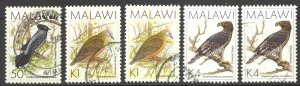 Malawi Sc# 528-532 SG# 799/803 Used 1988 Birds Assorted