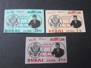 United Arab Emirates 1964 Sc 25-7 imperf. John F Kennedy set MNH