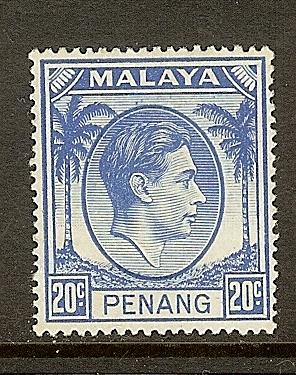 Malaya-Penang, Scott #15, 20c King George VI, MLH