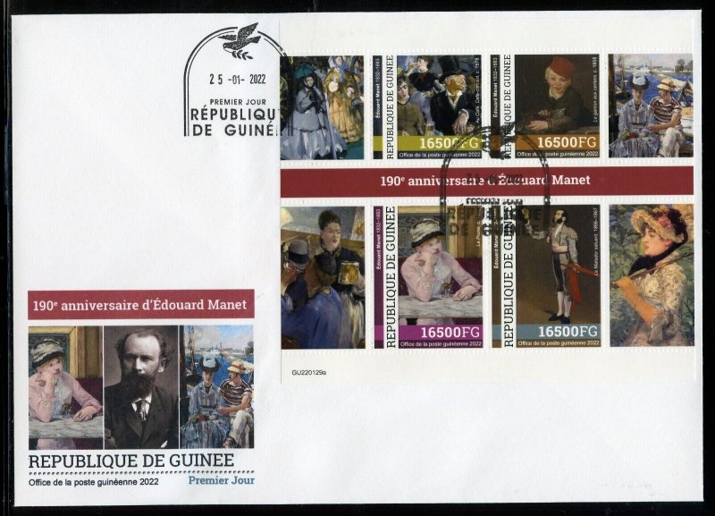 GUINEA 2022  190th ANNIVERSARY OF EDOUARD MANET SHEET FDC