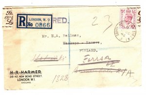 GB Cover FINLAND KGVI 6d Harmers Tape MULTIPLE RE-DIRECTIONS 1946 {samwells}B259