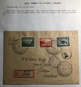 1943 Oslo Norway Censored First Day Cover FDC To Pihlava Finland Sc#B32-4