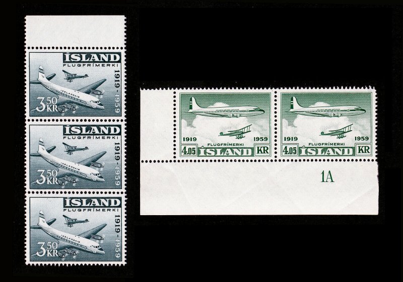 ICELAND ISLAND 1959 SCOTT #C30-C31 40TH ANNIVERSARY AIRPOST FLUGPOST MNH-OG 