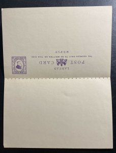 Mint Labuan Postal Stationery Reply Postcard One Cents Purple