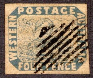 1854 Western Australia 4p, Used Forgery, Scott #3