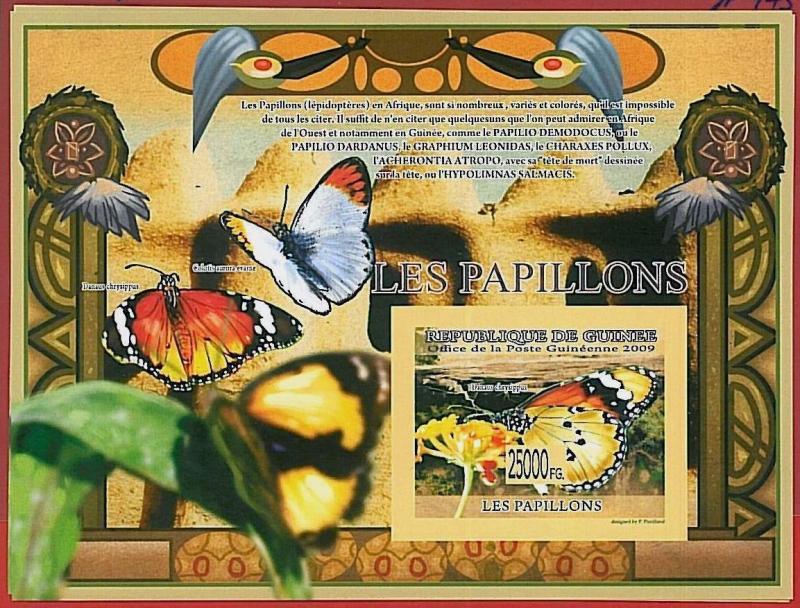 FRENCH GUINEA - ERROR, 2009 IMPERF SHEET: BUTTERFLIES, Insects, Animals