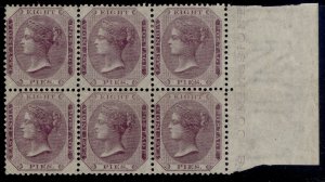 INDIA QV SG52, 8p purple/white, LH MINT. Cat MARGINAL BLOCK x 6