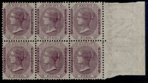 INDIA QV SG52, 8p purple/white, LH MINT. Cat £540++ MARGINAL BLOCK x 6