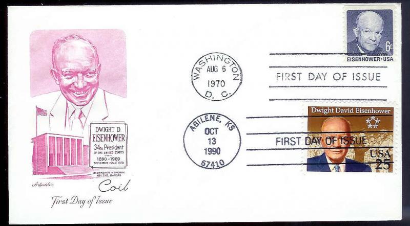 UNITED STATES FDCs (3) 25¢ Eisenhower DUAL 1990 Artmaster