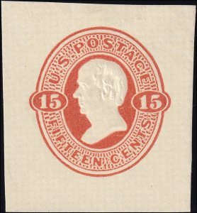 US Scott #U97, Unused Cut Square, XF, Reay Issue, 15 cent on Amber,  SCV $160+