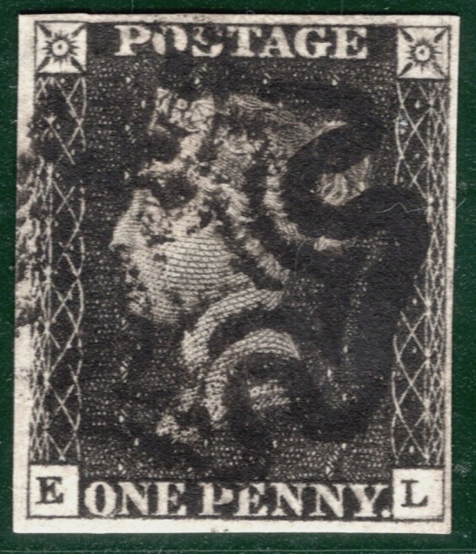 GB PENNY BLACK QV 1840 Stamp SG.2 1d Plate 8 (EL) *STATE 1* Cat £525- SBR12
