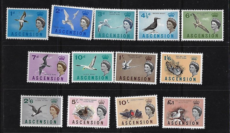 ASCENSION 1963 BIRDS SET OF 13 SG 70//83 NEVER HINGED