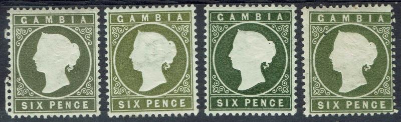 GAMBIA 1886 QV CAMEO 6D - 4 DIFFERENT SHADES 