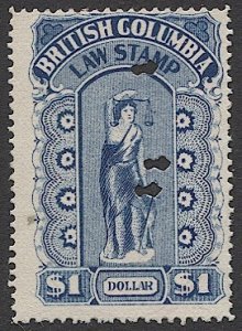 CANADA British Columbia $1 Used Law Stamp Revenue, VD BCL-26