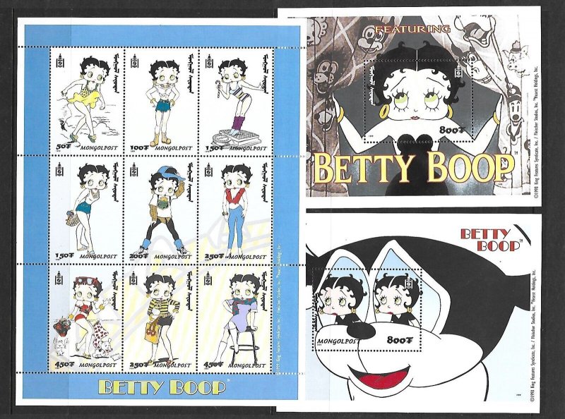 MONGOLIA Sc 2369-71 NH ISSUE OF 1999 - MINISHEET+2S/S - BETTY BOOP