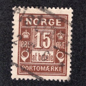 Norway 1914 15o brown Postage Due, Scott J4 used, value = $1.25