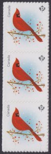 Canada 3365 Christmas Birds Holiday Cardinal P vert strip 3 MNH 2022