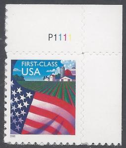 #3449 34c Flag over Farm P# 2000 Mint NH