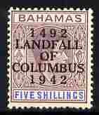 Bahamas 1942 KG6 Landfall of Columbus opt on 5s lilac &am...