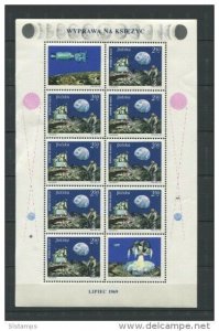 Poland 1969 Sheet  of 9 st+label Mi 1940 MNH (Kleingogen) Apollo 11 CV 40 euro