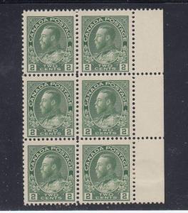 CANADA # 107 VF-MNH BLOCK OF 6 1 MH KGV ADMIRALS CAT VALUE $630