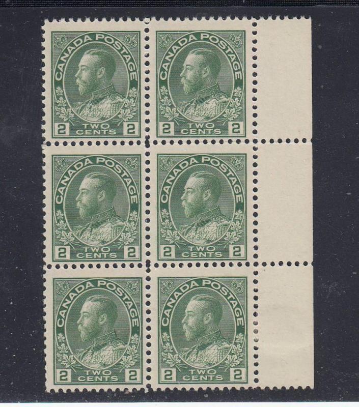 CANADA # 107 VF-MNH BLOCK OF 6 1 MH KGV ADMIRALS CAT VALUE $630