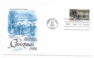 US 1703 13c Christmas Winter Pastime Single FDC Artcraft Cachet Unadd ECV $7.50