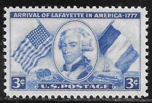 USA 1010: 3c Marquis de Lafayette, Flags, Cannon, and Landing Party, MNH, VF