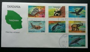 Tanzania Wildlife Animals 1994 Panda Koala Bear Eagle Dolphin Whale (FDC) *rare