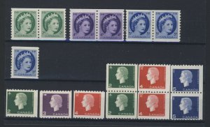 16x Canada Elizabeth II Coil Stamps 3x Pairs #345-46-47 #347-406-08-09