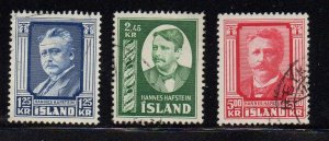 Iceland Sc 284-286 1954 Hafstein stamp set used