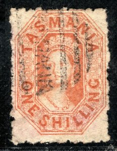 Australian States TASMANIA CHALON QV SG.141 1s Orange-Red (1875) Cat £65 PBLUE97
