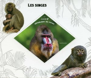 Wild Animals Stamps 2019 MNH Monkeys Mandrill Primates Fauna 1v S/S